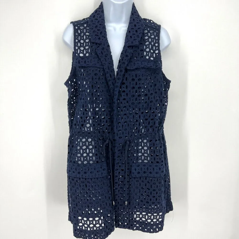 Chico's Navy Eyelet Swim Cover-Up Chico's Size 1 M (8)